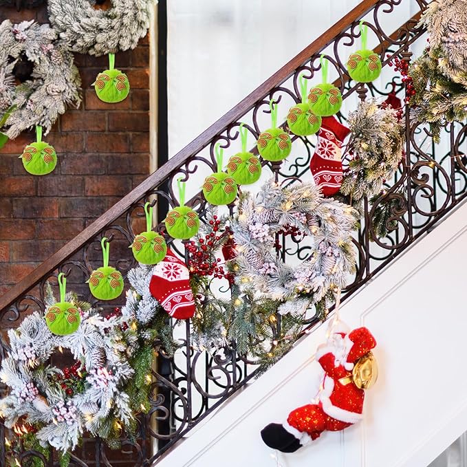 Liliful 18 Pcs Lime Green Furry Christmas Ball Ornaments3.15 Inch Bow Xmas Furry Ornaments Hanging Christmas Pom Pom Ball Decorations for Home Xmas Tree Party Supplies Wall Decor(Style 1,Green)