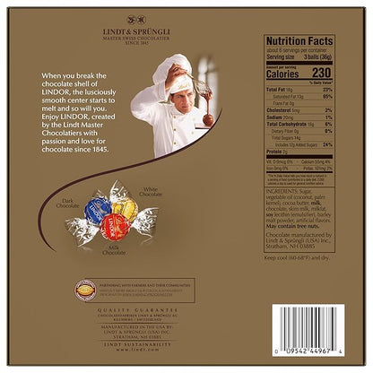 Lindt LINDOR Assorted Chocolate Candy Truffles Gift Box, Assorted Chocolate with Smooth, Melting Truffle Center, 7.6 oz.
