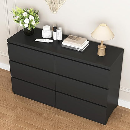 Dresser for Bedroom,Modern Large Wood Dresser,6 Chest of Drawers,Living Room,Hallway,Entryway,TV Stand Drawer Organizer(Black)