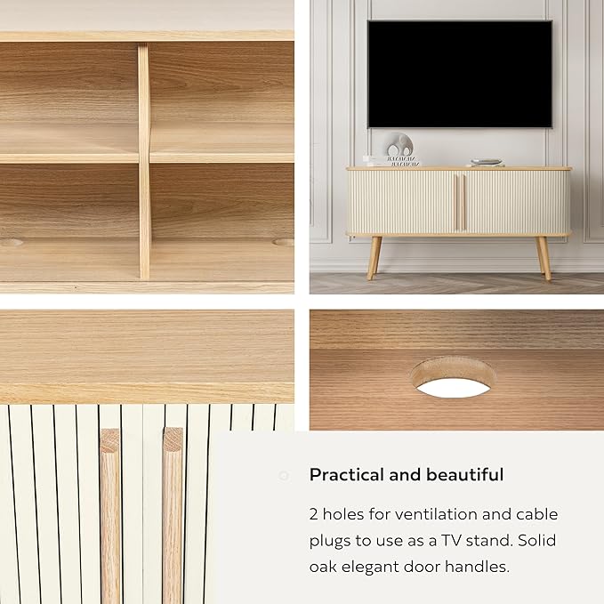 WERMO 53'' White Cabinet with Doors and Shelves - Credenza, Modern Media Console Table with Storage, White Sideboard Storage Accent Buffet Cabinet for Living Room, Office, Entryway and Bedroom (Oak)