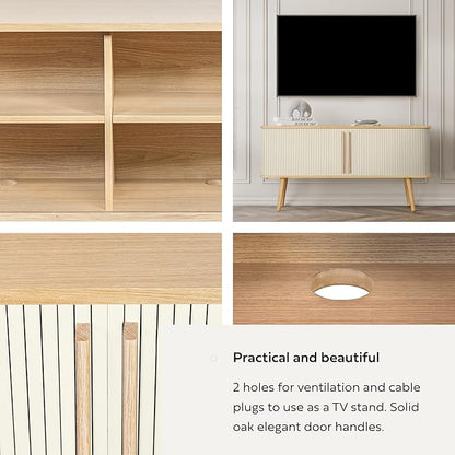 WERMO 53'' White Cabinet with Doors and Shelves - Credenza, Modern Media Console Table with Storage, White Sideboard Storage Accent Buffet Cabinet for Living Room, Office, Entryway and Bedroom (Oak)