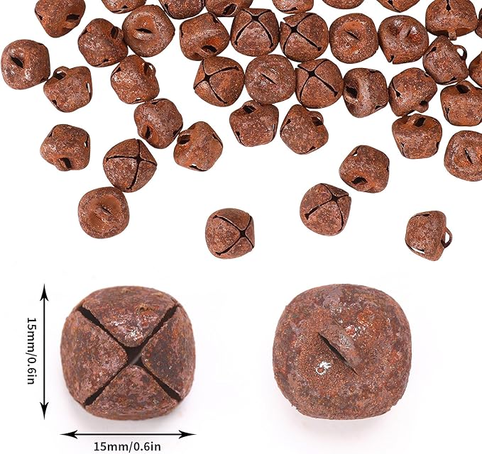 Augshy 120 Rustic Christmas Jingle Bells, 3/5 Inch Iron Craft Bells for Christmas Decorations