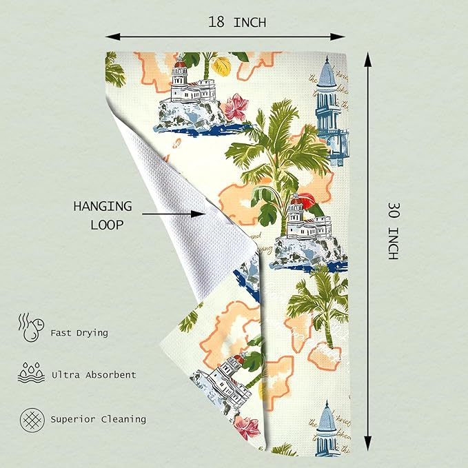Eunzel Kitchen Tea Towel Quick Dry Microfiber Absorbent Dish Towels with Hanging Loop, Island