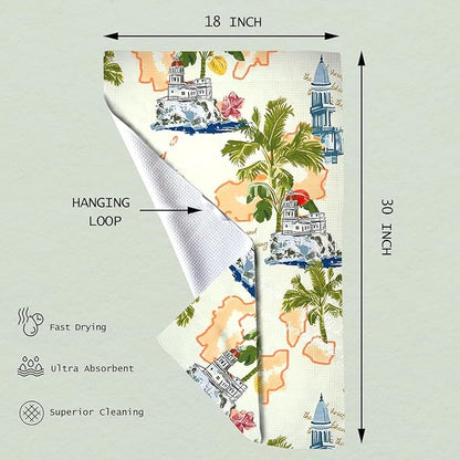 Eunzel Kitchen Tea Towel Quick Dry Microfiber Absorbent Dish Towels with Hanging Loop, Island