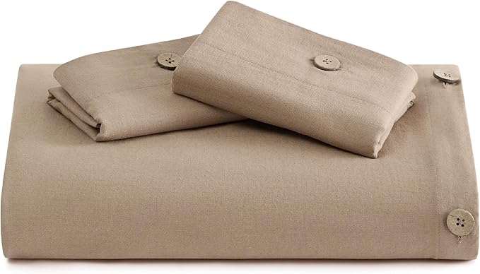 Bedsure Linen Duvet Cover Queen - Linen Cotton Blend Bedding Set, Soft & Cozy, 3 Pieces, 1 Duvet Cover 90x90 Inches and 2 Pillowcases, Brown Color Cooling Bedding, Comforter Sold Separately