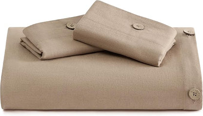 Bedsure Linen Duvet Cover Queen - Linen Cotton Blend Bedding Set, Soft & Cozy, 3 Pieces, 1 Duvet Cover 90x90 Inches and 2 Pillowcases, Brown Color Cooling Bedding, Comforter Sold Separately