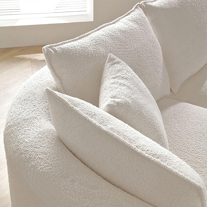 125'' Modern Curved Cloud Sofa Luxury Living Room 5 Seater Combo Sofa Cloud Curve Design Mid Century Upholstered Sofa with Ottoman for Living Room Bedroom Apartment(Boucle+Left Facing, Beige)