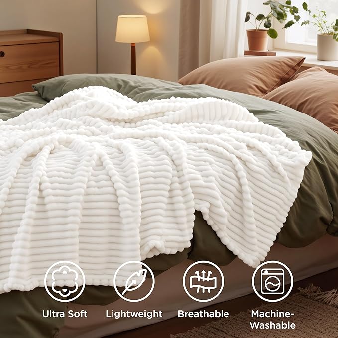 Bedsure GentleSoft White Throw Blanket for  - Cozy Soft Blankets for Women, Cute Small Fleece Throws for Girls, House Bedroom Decor Aesthetic Gift for Women, Off White, 50x70 Inches