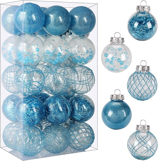 Christmas Ball Ornaments, 30ct 2.36 Inch Blue Shatterproof Clear Plastic Pet Ornaments for Holiday Wedding Party Gift Decorations