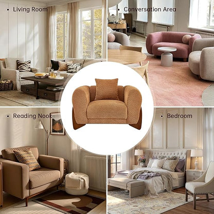 Morden Fort Boucle Sofa, Modern Upholstered Cloud Couch Durable Comfy Boucle Pet-Friendly Sofa Deep Seat with Wooden Leg & Pillow Sofas 3 Seater Couches for Living Room Bedroom Apartment Toffee Orange