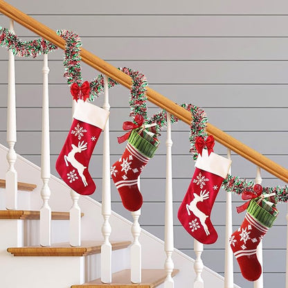 50 FT Christmas Tinsel Garland Christmas Decorations for Xmas Tree Decor Metallic Twist Shiny Hanging Garlands for Tree Mantel Stairs Fireplace Home Indoor Holiday Party Supplies (Red Green Silver)