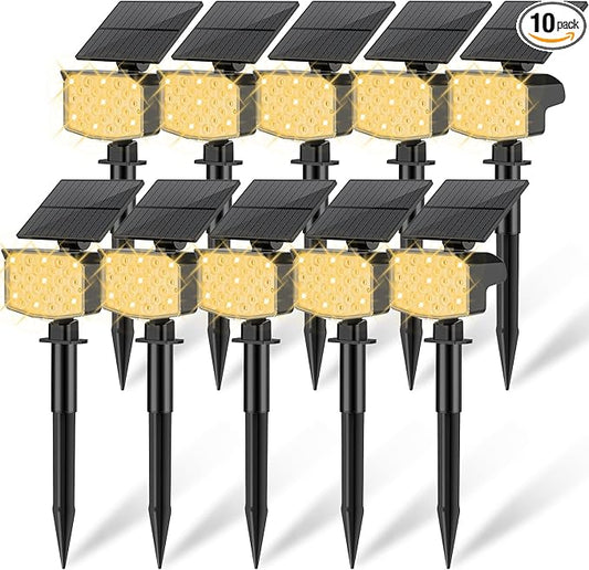 Solar Spot Lights Outdoor Waterproof Adjustable Solar Powered Landscape Lights for Yard 3 Long Time Lighting Modes Spotlights for Pathway Garden Outside Wall Pool Porch- 10 Pack, Warm White