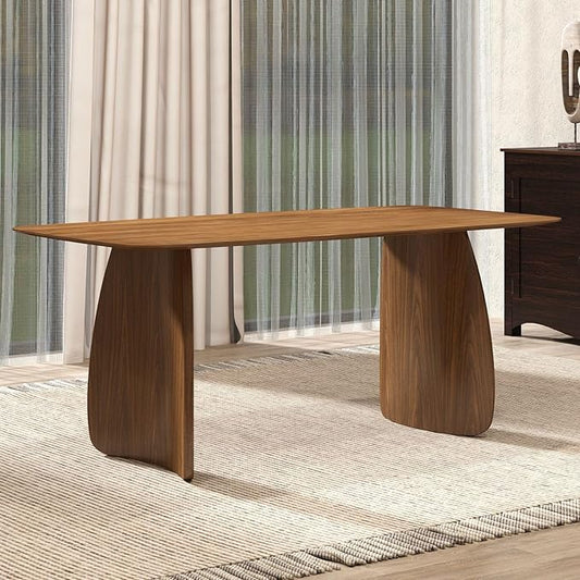 LukeAlon Modern Wooden Dining Table for 6 to 8 People, 71" Large Kitchen Dining Table with Wood Pedestal Base Mid Century Walnut Rectangular Long Dinner Table for Home Dining Room Restaurant, Brown
