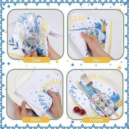 Oudain Hanukkah Kitchen Towels Set of 6 Blue Watercolor Holiday Dish Towels Tabletop Decor