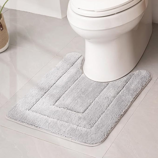 GRANNY SAYS Bathroom Toilet Rugs U Shaped, Bath Mats for Bathroom, Shower Room Rugs Non Slip Washable, Absorbent Microfiber Toilet Mat, Soft Plush Shaggy, 20" x 24", Gray