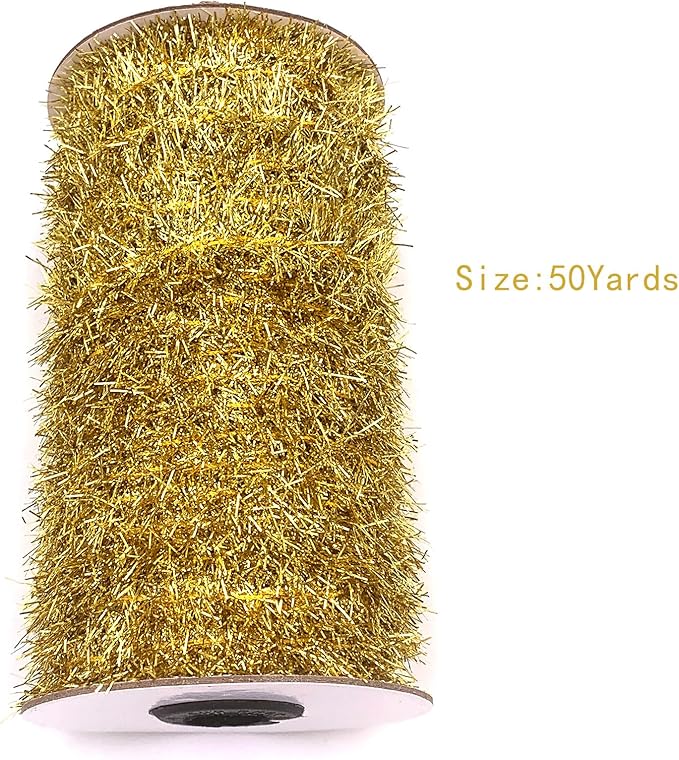 50 Yards Gold Metallic Tinsel Christmas Garland Tinsel Bibbon for Christmas Tree,Wedding Birthday Party Decorations Supplies