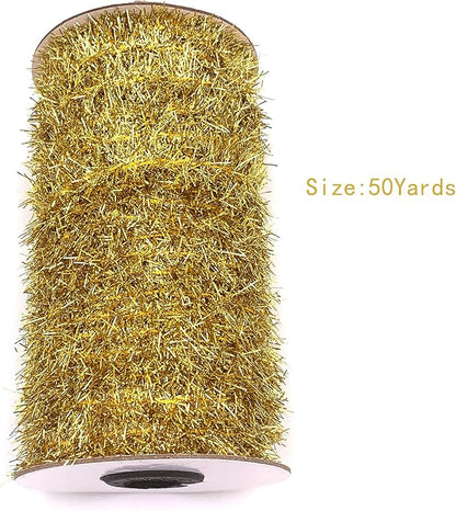 50 Yards Gold Metallic Tinsel Christmas Garland Tinsel Bibbon for Christmas Tree,Wedding Birthday Party Decorations Supplies