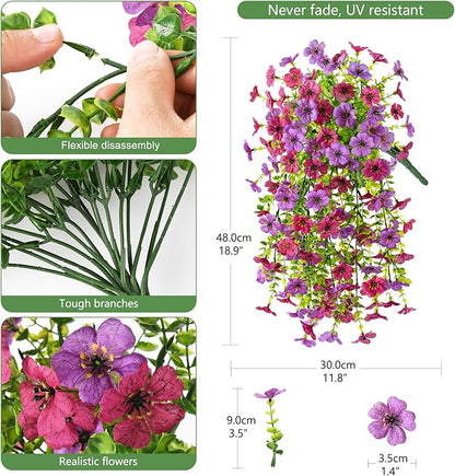 INQCMY 2Pcs Artificial Flowers for Outdoors UV Resistant Artificial Plants Easy Assembly for Spring Decor Look Real Faux Hanging Flowers for Outside Home Planter Porch Patio Decor