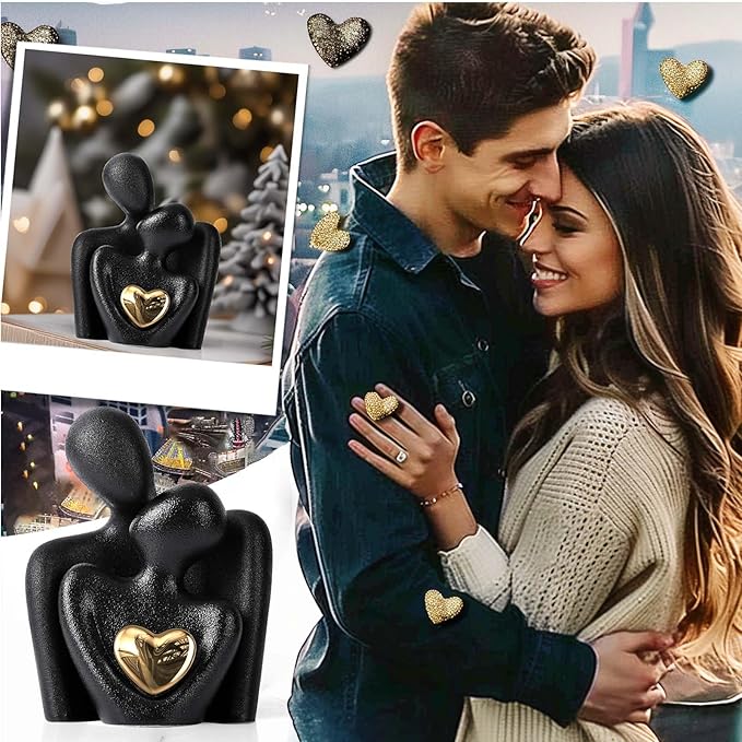 Mini Couple Statue Tv Stand Decor Items for Living Room Home Decor,Bedroom Decor for Couples Sculpture for Anniversary Wedding,Love Gifts for Couples 2025,Knick Knacks for Shelve (Black, 3.15in)