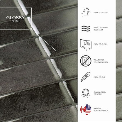 Smart Tiles Peel and Stick Backsplash - 5 Sheets of 11.43''x9'' - 3D Adhesive Peel and Stick Tile Backsplash for Kitchen, Bathroom, Wall Tile, Zaida Black