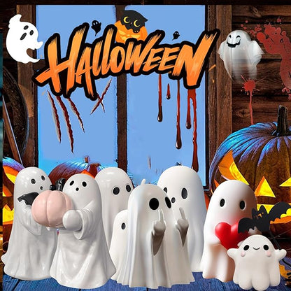 Halloween Ghost with Bat Balloon Figurine - Ghost Figurine Ghost Decor, Cute Ghost Statue Ghost for Halloween Decoration Humorous Desktop Art Piece