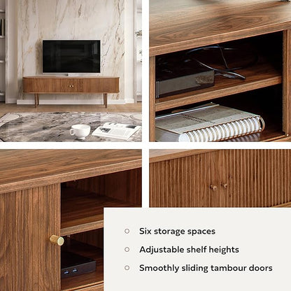 WERMO 71’’ TV Stand with Storage and Shelves for 65-75 inch TV. Wood Entertainment Center with Doors for Living Room and Bedroom, Mid Century Modern Console Table, Television Stand (Walnut)