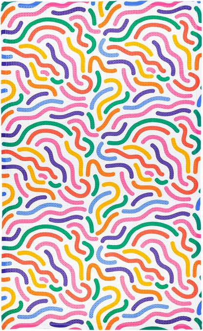 Modern Style Premium Kitchen Tea Towel Super Absorbent Fast Drying Microfiber Rainbow Doodle