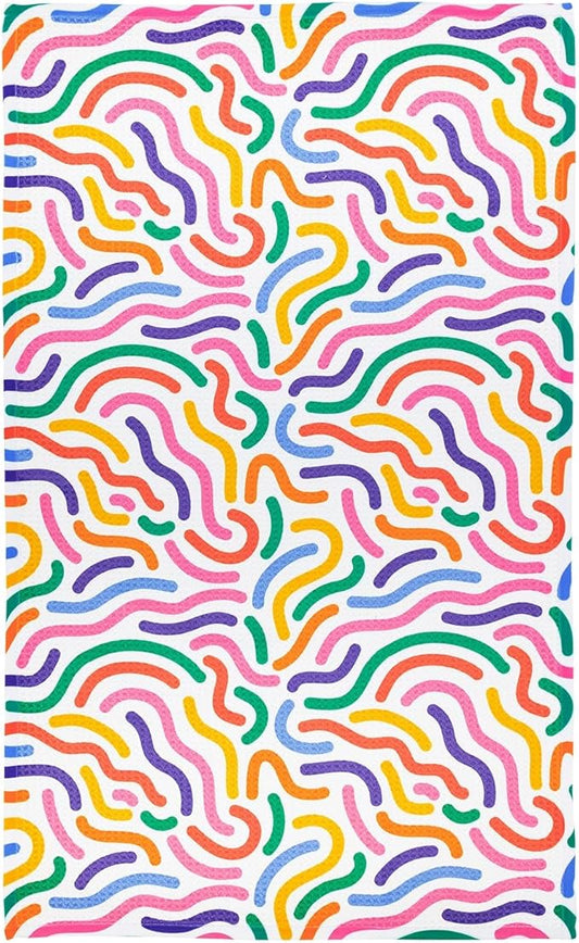 Modern Style Premium Kitchen Tea Towel Super Absorbent Fast Drying Microfiber Rainbow Doodle