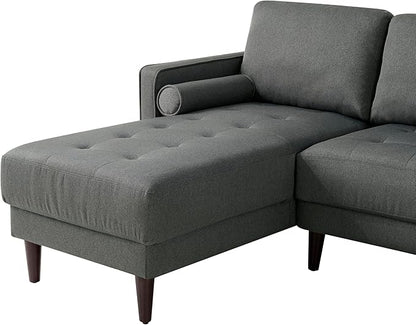 Studio Living® Lexington 83.1" Sofa Chaise, Mid-Century Modern, Pocket Coil Comfort, Reversable Chaise, Easy Assembly, Woven Fabric, Heather Grey