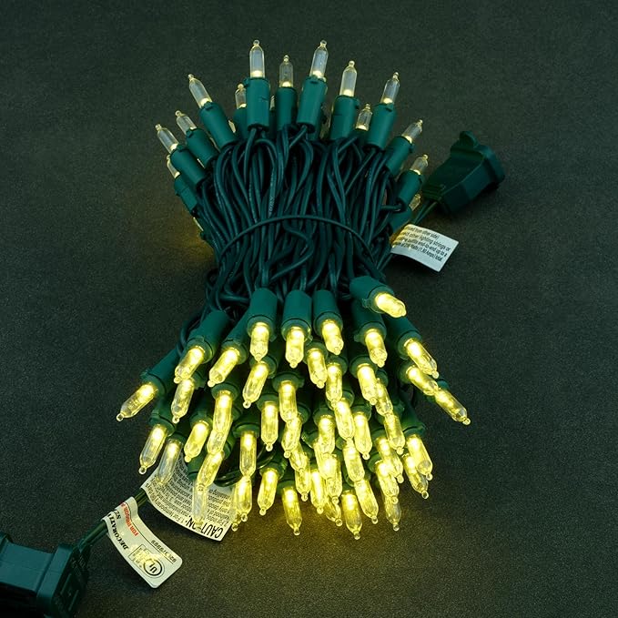 YULETIME Warm White LED Christmas Lights with Green Wire, 33 ft 100 Count UL Certified Commercial Grade Holiday String Light Set (Warm White - Green Wire)