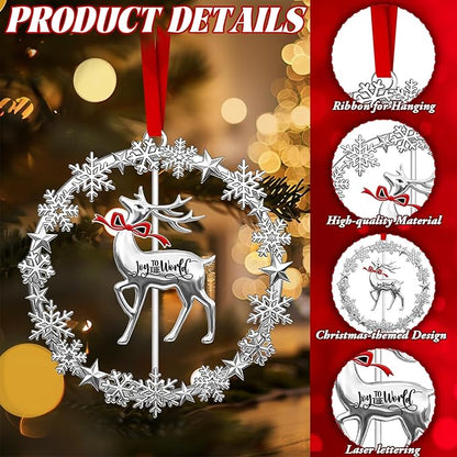 2025 Christmas Ornament, Rotatable Reindeer in Wreath, Metal Christmas Ornaments Dated Hanging Tree Decoration, New Year Holiday Keepsake Gift for Family