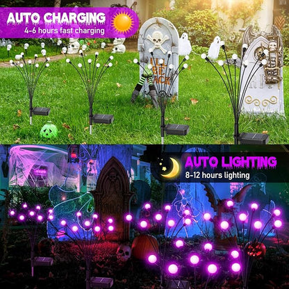 6Pack 48 LED Halloween Decorations Outdoor -LETMY Upgraded Swaying Solar Lights Outdoor, Waterproof Solar Firefly Lights Solar Halloween Lights for Pathway Yard Garden Decorations (Purple)