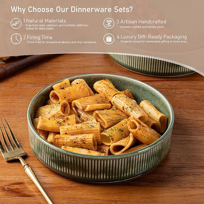 GBHOME 7.5'' Stoneware Pasta Bowls, Serving Bowls Set of 6 for Kitchen, Double Reactive Glaze Bowls for Fruit,Pasta,Salad,Oatmeal,Meal, Microwave Safe (6 pcs)