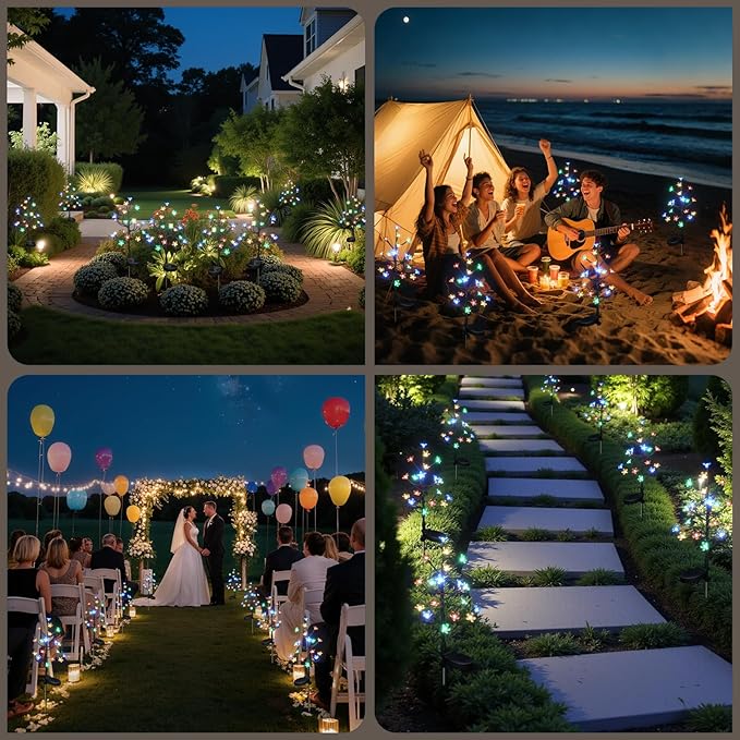 Solar Garden Lights Outdoor Waterproof,Solar Flowers for Outside Decorative,Solar Powered Fairy Outdoor Decorations for Yard,Patio,Lawn,Pathway Christmas Gardening Gifts Garden Decor 4 Pack