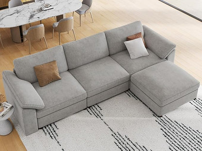 EASE MOOSE Oversized Modular Sectional Sofa with Ottoman,L Shape Sectional Modular Couch Wide Deep seat Sofa,FSC Certified Chenille Couch,Grey