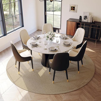 POVISON Round Dining Table for 4, Modern Dining Table 51'', Glossy White Sintered Stone Dining Tabletop with Solid Black Carbon Steel Base, Circle Kitchen Table for Dining Room (Table Only)