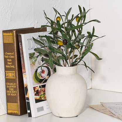 SIDUCAL Ceramic Decorative Flower Vase | 6 Inch Pottery Rustic Farmhouse Boho Vase for Home Decor, Table, Living Room, Bathroom, Shelf, Mantel Decoration, Wedding, White