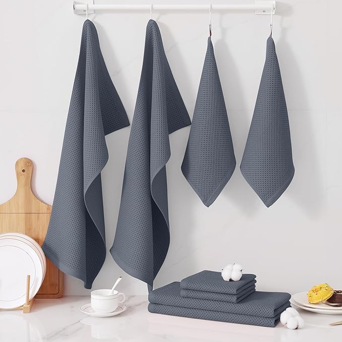 Homaxy 100% Cotton Kitchen Towels and Dishcloths Set, 12 x 12 Inches and 13 x 28 Inches, Set of 12 Bulk Kitchen Towels Set, Ultra Soft Absorbent Dish Cloths for Washing Dishes, Dark Grey