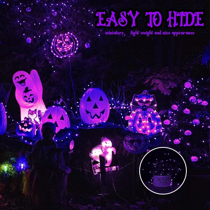Brightown 24 Pack Fairy Lights Battery Operated, Halloween String Lights Waterproof Black Wire 7 ft 20 LED Firefly Starry Lights for Hallowen Decorations DIY Paper Lantern Craft Pumpkin (Purple)