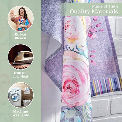Maison d'Hermine Cotton Dish Towels Absorbent Kitchen Towels Sweet Rose Lavender Set of 3 Spring Summer