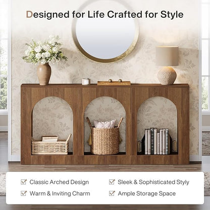 Tribesigns 70.9" Console Table with Storage, Wood Entryway Entry Table with 3 Arched Shelves for Foyer, Hallway, Living Room, Behind Couch Sofa, Narrow Long