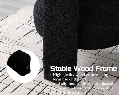 Black Boucle Barrel Accent Chair, Comfy Upholstered Living Room Chair Mid-Century Modern Reading Chair with Open Back Round Corner Side Sitting Lounge Armchair for Bedroom/Office