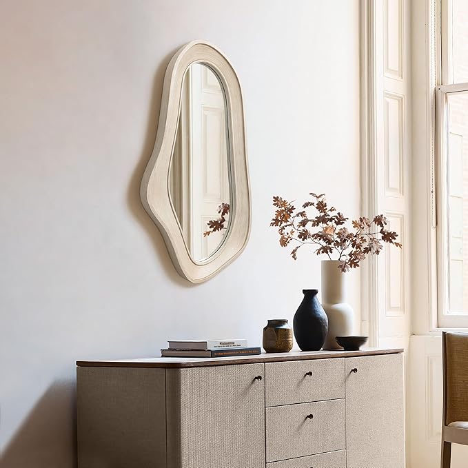 LuxenHome Irregular Asymmetrical Wall Mirror for Living Room Bathroom Entryway, Large Solid Wood Framed Wall Mounted Modern Decorative Vanity Mirror, Hanging Sculptures Accent for Office Home Decor