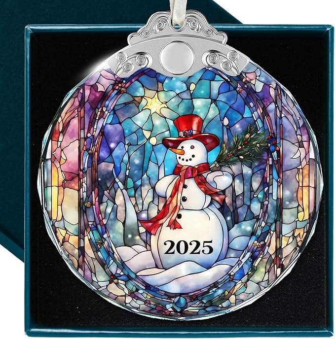 Snowman Christmas Ornaments - Stained Glass Decor for The Christmas Tree, Unique 2025 Snowman Ornament, Perfect Xmas Decorations for Festive Season, Crystal Snowmen Highlight for Ornament Collectors