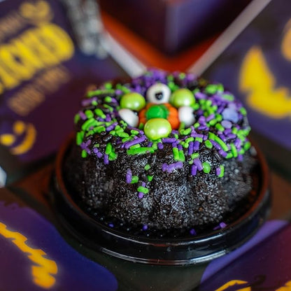 Send A Cake Wicked Halloween Explosion Gift Bundle – Spooky Surprise Box with Flying Bats, 3" Chocolate Witch Cauldron Cake, Music & Lights – Fun Halloween Treat for Kids & Adults