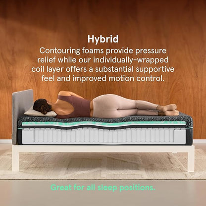 Tuft & Needle Kin Medium Plush 10" Queen Hybrid Mattress, Cooling, Pressure Relief, and Individually-Wrapped Coils, 100 Night Trial, Fiberglass-Free, CertiPUR-US, 10-Year Limited Warranty