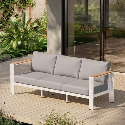 Aluminum Outdoor Patio Furniture, 3 Seats All-Weather Outdoor Patio Chair with Washable Thick Cushion, Patio Outdoor Chair for Porch, Balcony, Deck, Yard, White