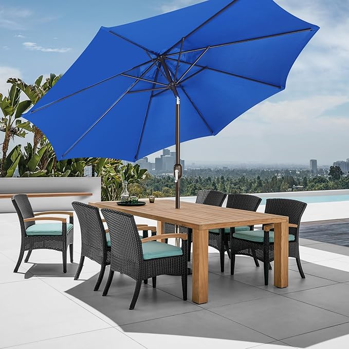 Blissun 9' Outdoor Patio Umbrella, Outdoor Table Umbrella, Yard Umbrella, Market Umbrella with 8 Sturdy Ribs, Push Button Tilt and Crank