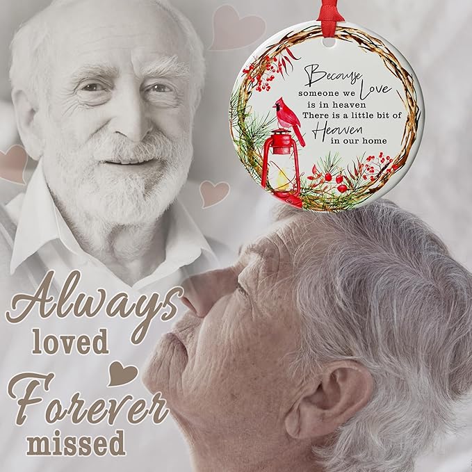 Memorial Christmas Cardinal Ornament - Sympathy Family Keepsake for Christmas Tree - Loss of Loved One