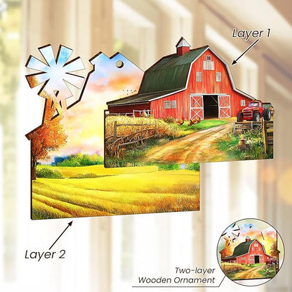 OASSIE Christmas Farmer Gifts for Women Men - Wooden Rustic Farmhouse Ornaments for Tree Decorations - Red Barn Rustic Gifts for Farmers, Farmhouse Christmas Decor, Xmas Gift for Farmer